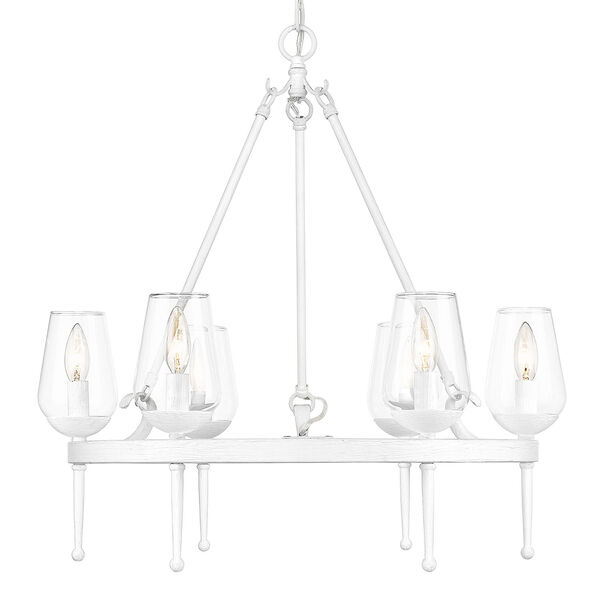 Regent Textured White Plaster Six-Light Chandelier with Clear Glass Shade, image 1
